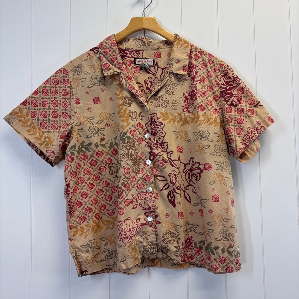 Vintage Jamaica Bay Tropical Button Up Shirt Size XL Coastal Grandma Summer Chic